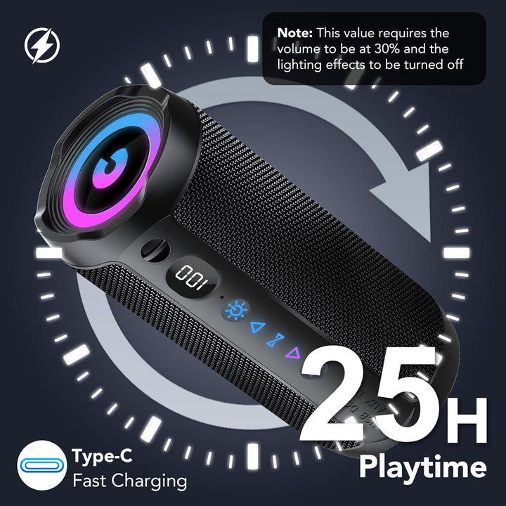 coioc Bluetooth Lautsprecher mit Licht, Bluetooth 5.4 Musikbox,25W Dual Lautsprecher, LED Anzeige &