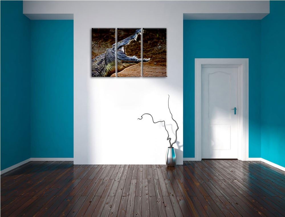 gewaltiges Krokodil Spezial 3-Teiler Leinwandbild 120x80 Bild auf Leinwand, XXL riesige Bilder ferti