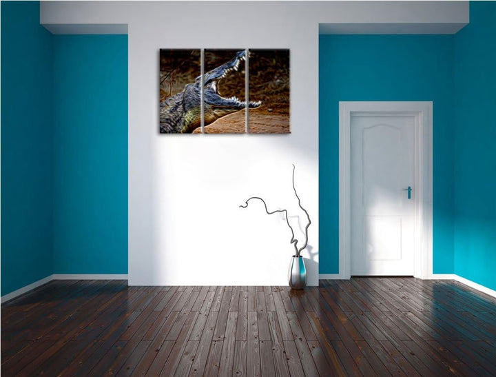 gewaltiges Krokodil Spezial 3-Teiler Leinwandbild 120x80 Bild auf Leinwand, XXL riesige Bilder ferti