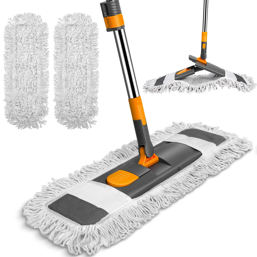 MASTERTOP Bodenwischer, Grosser Flach Wischmop mit 2 Moppads und Teleskopstiel, Mikrofaser Mopp Flac