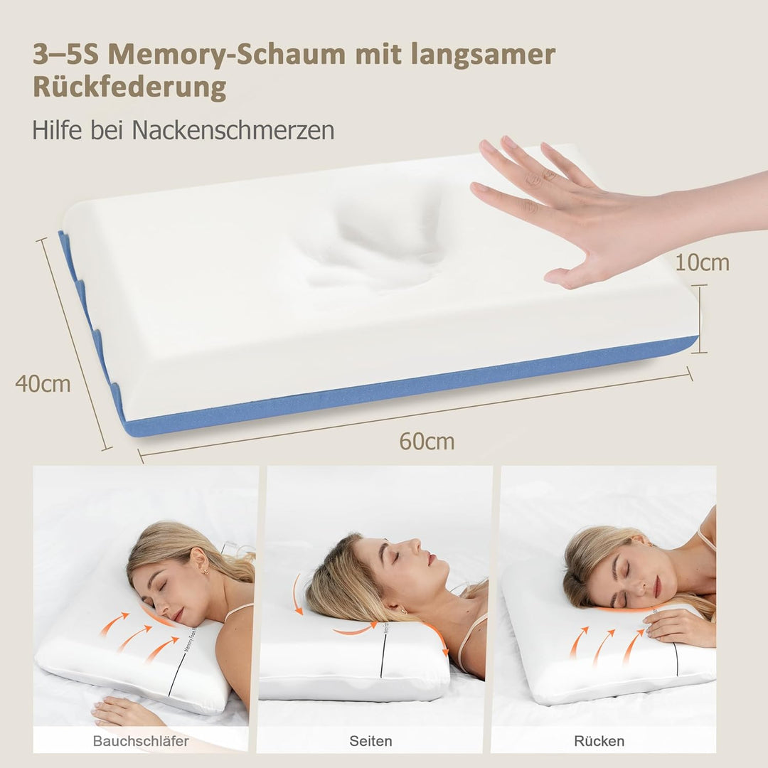Winthome Memory Foam Kissen mit Kissenbezug Weich und Bequem, Nackenstützkissen Doppel-Seiten-Design