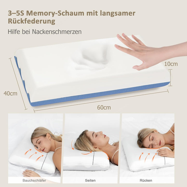 Winthome Memory Foam Kissen mit Kissenbezug Weich und Bequem, Nackenstützkissen Doppel-Seiten-Design