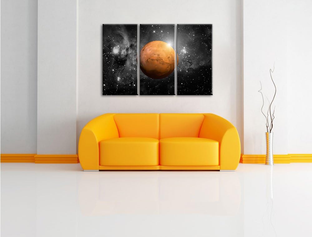 Pixxprint Planet Mars im Universum als Leinwandbild/Grösse: 3 Teilig (120x80 cm) cm/Wandbild/Kunstdr