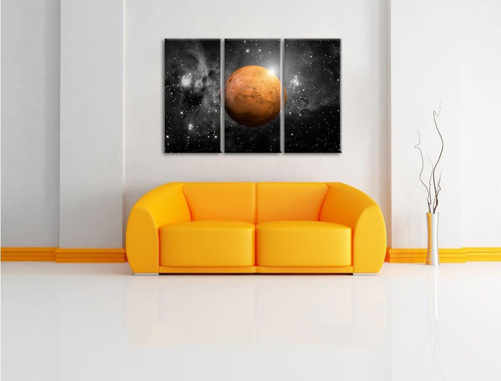 Pixxprint Planet Mars im Universum als Leinwandbild/Grösse: 3 Teilig (120x80 cm) cm/Wandbild/Kunstdr