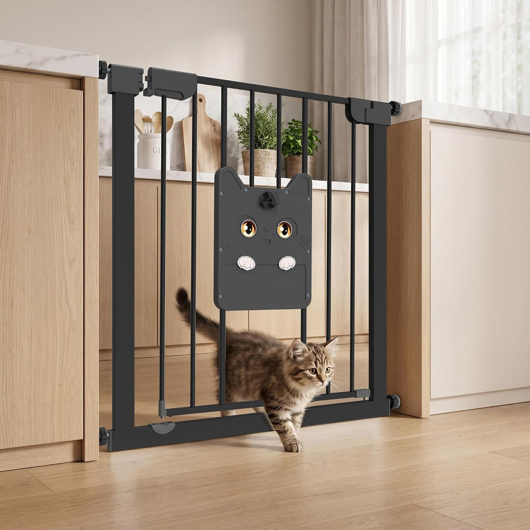UISEBRT Türschutzgitter Treppengitter ohne Bohren mit grosser Katzenklappe für Breiten 75-85 cm,180°