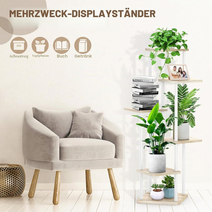 6-Tier Hölzern Blumenregal Pflanzenregal, Mehrstöckig Blumenständer Pflanzenständer Blumenbank Blume