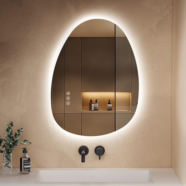 S'AFIELINA Spiegel mit Beleuchtung Asymmetrischer LED Badspiegel 60 × 45 × 2,5 cm (H × B × T) mit To