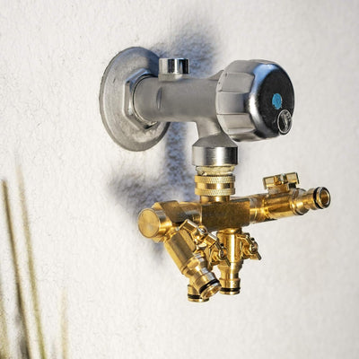 UPP Wasserverteiler 4-Wege I Für 1/2" & 3/4" Wasserhahn-Anschluss mit Steckkupplung I 4-Fach-Verteil