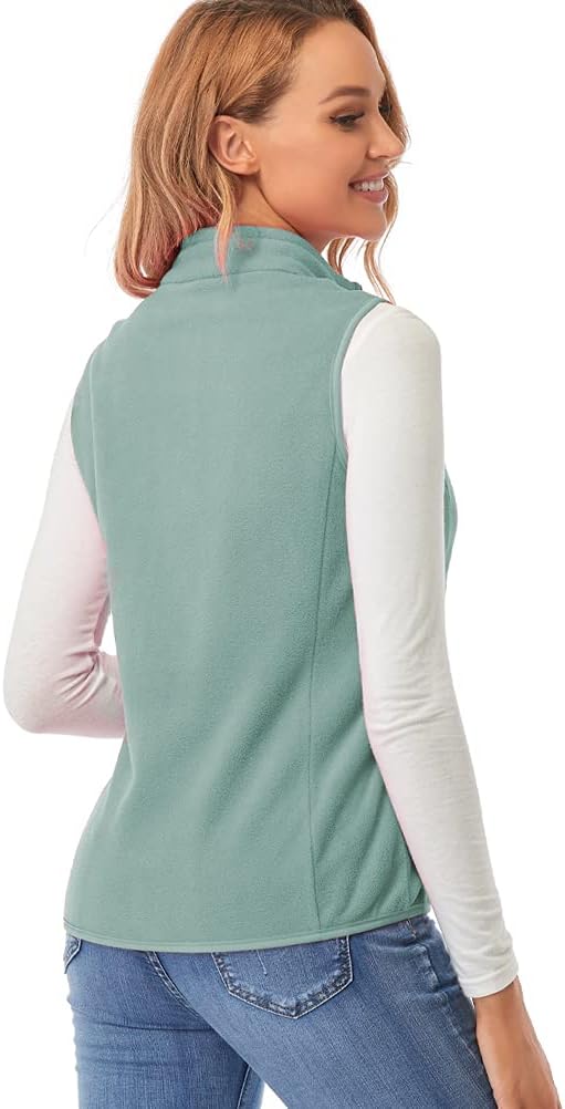 fuinloth Fleece Weste für Damen, Leicht Ärmellose Standkragen mit Reissverschlusstaschen XS Graugrün