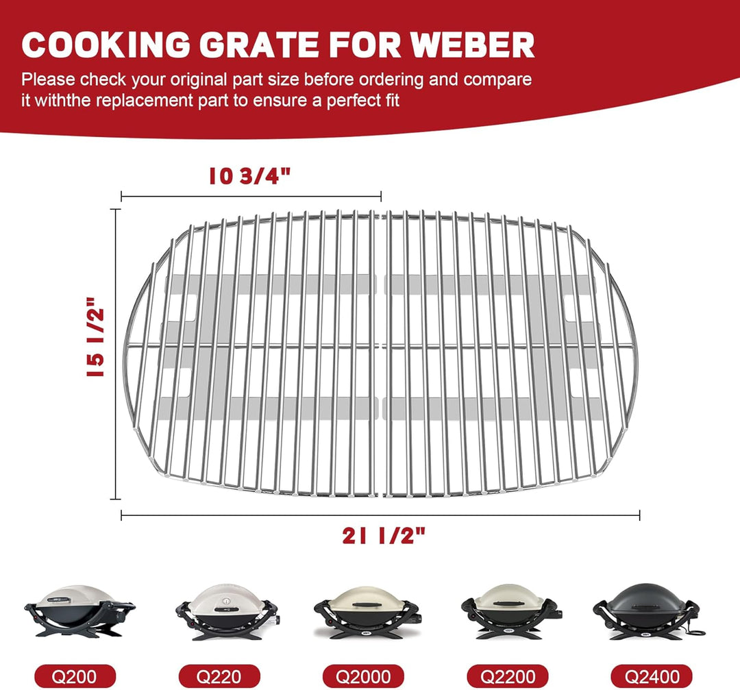7645 Cooking Grate for Weber Q200 Q220 Q260 Q2000 Q2200 Q2400 Gas Grills, 54.6 x 38.8 cm Stainless S