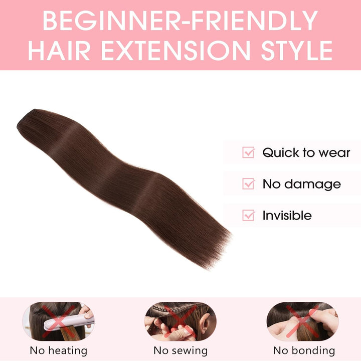 Silk-co Extensions mit transparenter Schnur, Glatte Synthetische Haarverlängerung wie Echthaar, kein