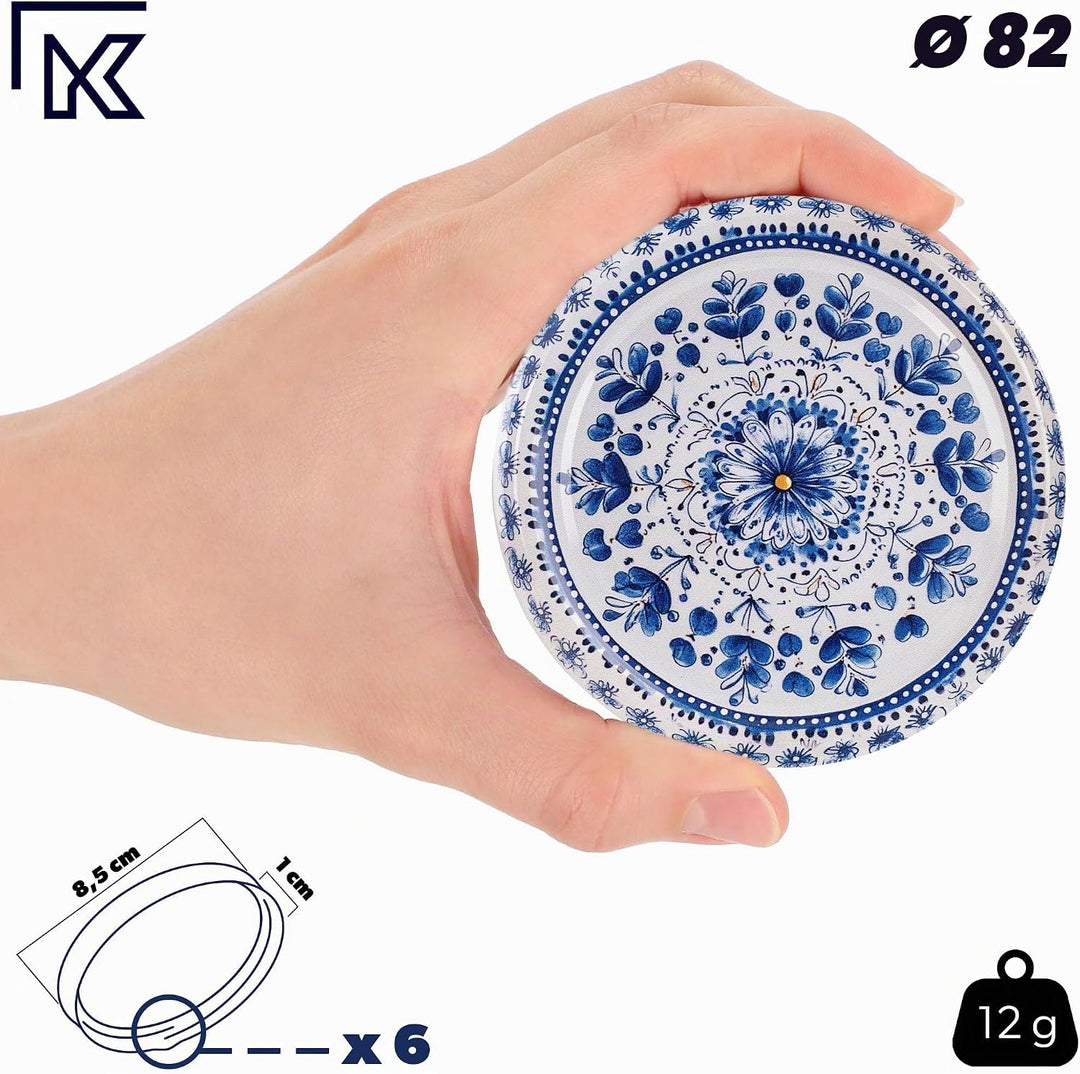 KADAX 10er Set Marmeladengläser 350ml TO82 Blau/Weiss, Einmachgläser Vorratsgläser Mason Jar mit Sch