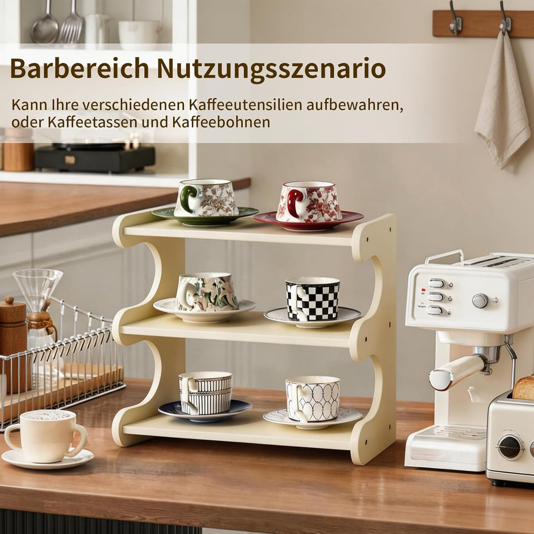 Gewürzregal aus Bambus für die Küche, 3 Ebenen Tischorganizer mit Bogen-Design, Schreibtischregal fü