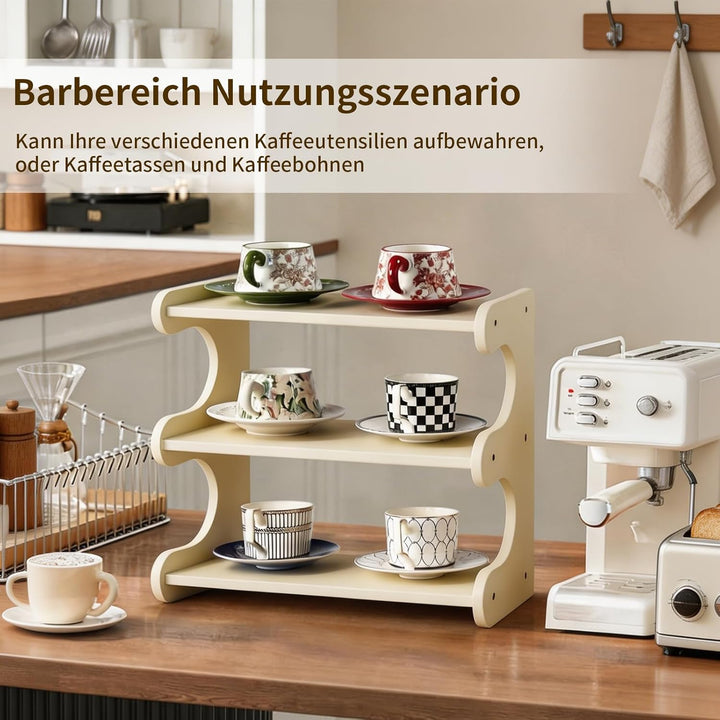 Gewürzregal aus Bambus für die Küche, 3 Ebenen Tischorganizer mit Bogen-Design, Schreibtischregal fü