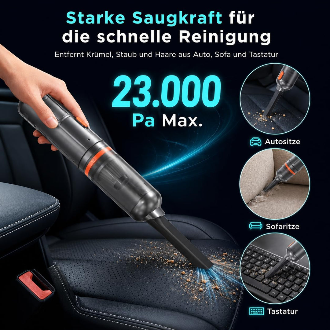 Handstaubsauger, 16000Pa Akku Autostaubsauger mit Bürstenlosem Motor, 3-Stufen Mini Staubsauger mit