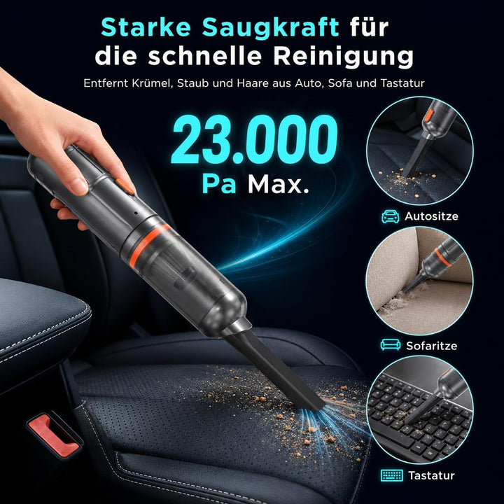 Handstaubsauger, 16000Pa Akku Autostaubsauger mit Bürstenlosem Motor, 3-Stufen Mini Staubsauger mit