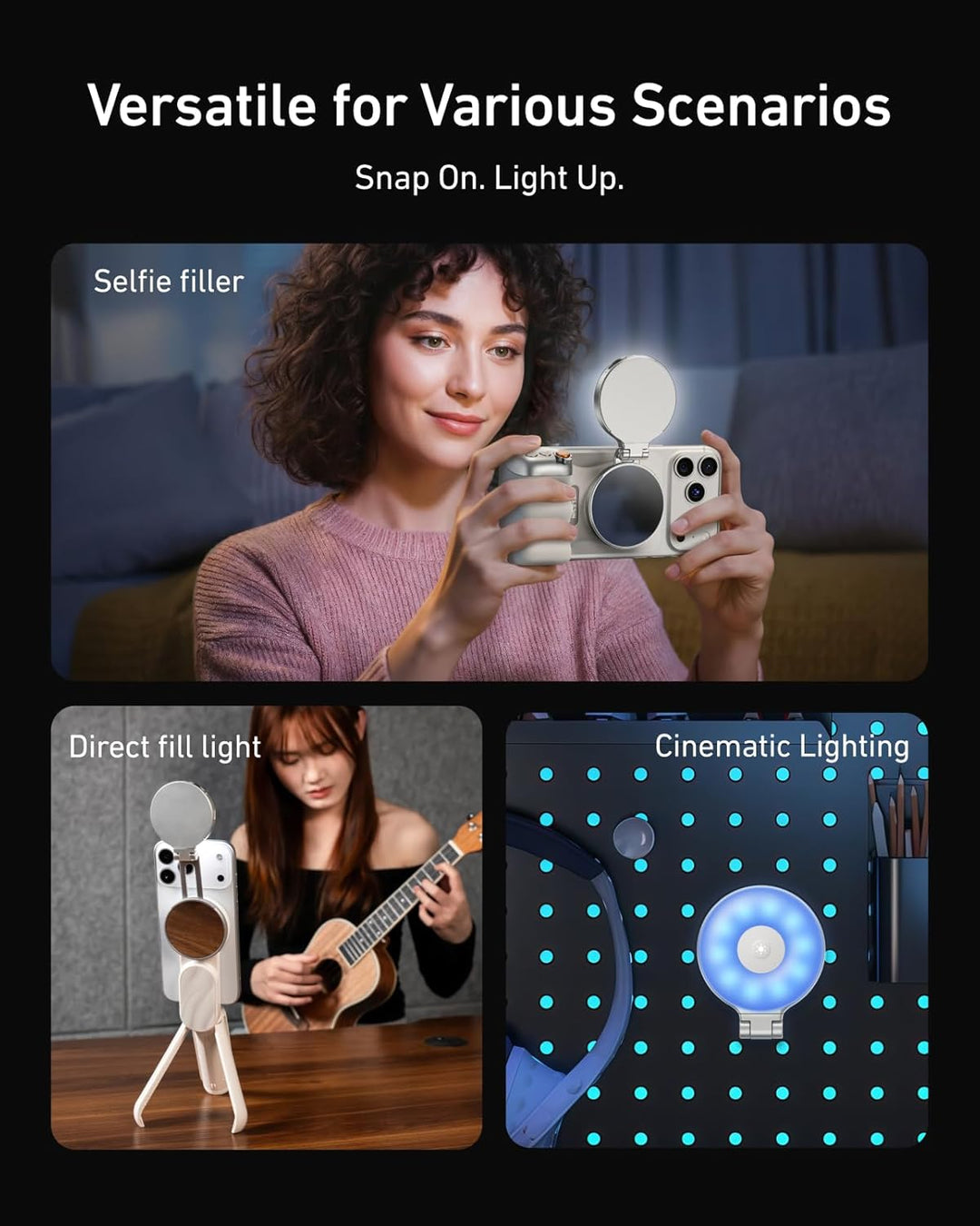 TELESIN 4-in-1 Magnetisches RGB Selfie-Ringlicht mit Spiegel & Handyhalter | 2500–7000K LED Licht, 3