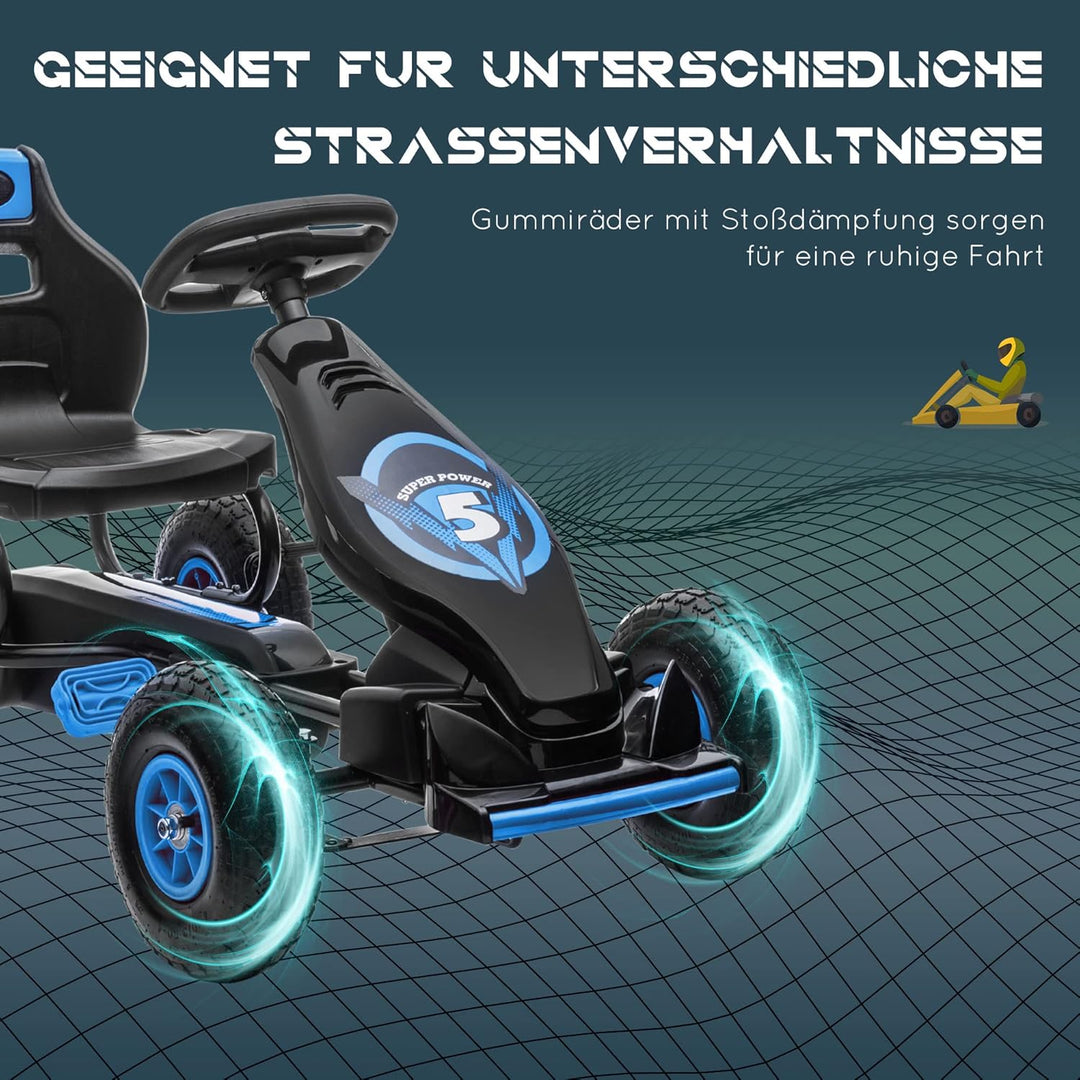 HOMCOM Gokart, Kinderfahrzeug mit 3-stufigen verstellbarem Sitz, Tretfahrzeug mit Gummireifen, Pedal