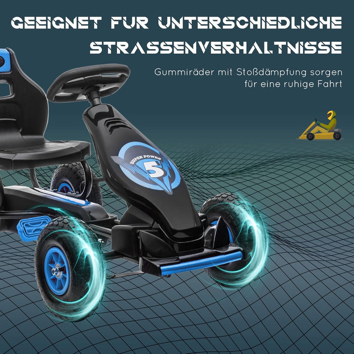 HOMCOM Gokart, Kinderfahrzeug mit 3-stufigen verstellbarem Sitz, Tretfahrzeug mit Gummireifen, Pedal