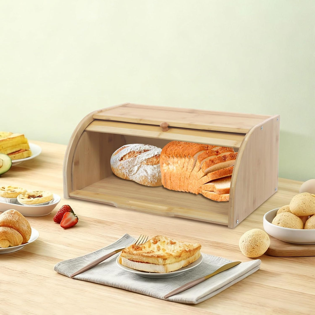 Brotkasten aus Bambusholz, mit Rollverschluss, Holzfarbe, 40,2x27x17,3 cm, Freistehend, Handgefertig
