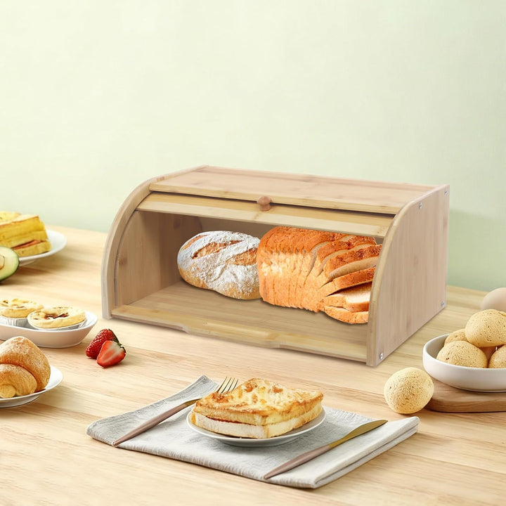 Brotkasten aus Bambusholz, mit Rollverschluss, Holzfarbe, 40,2x27x17,3 cm, Freistehend, Handgefertig