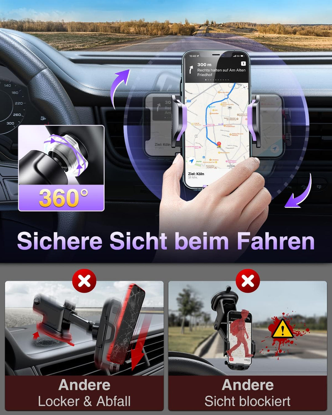VANMASS Handyhalterung Auto 2025 Upgrade Patent Handyhalter Auto Lüftungshaken Bombenfest Handy Halt