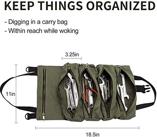 Super Roll Tool Roll,Multi-Purpose Roll Up Tool Bag, Wrench Roll,Canvas Tool Organizer Bucket,Car Fi