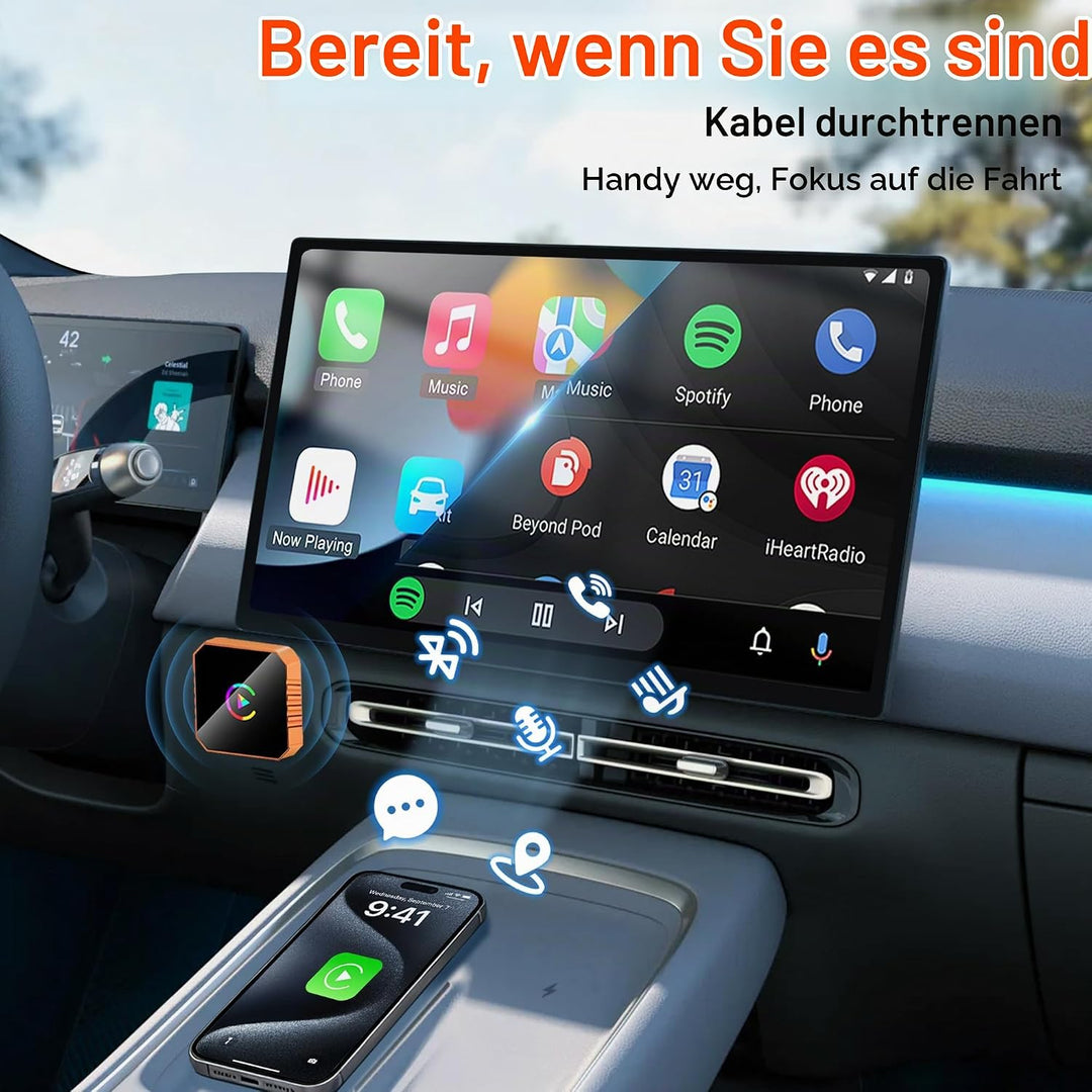 Carplay Wireless Adapter, Bluetooth 5.3 Drahtloser Car Play Kompatibel mit iPhone iOS 10+ und Androi