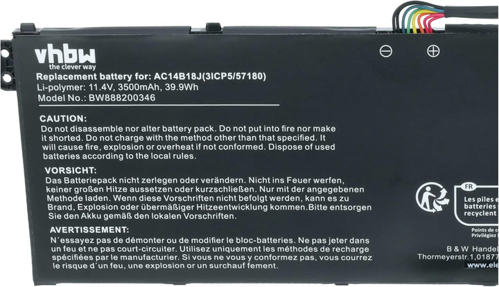 vhbw Akku kompatibel mit Acer Aspire ES1-523-26EF, ES1-523-2766, ES1-523-28GQ Notebook (3500mAh, 11,