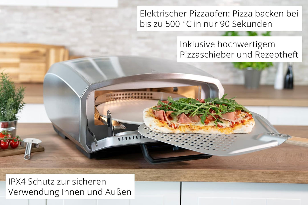 Unold 68916 Pizzaofen Enzo elektrisch rotierender Pizzastein 33cm ca. 500 °C 6 Programme für innen u
