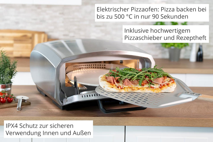 Unold 68916 Pizzaofen Enzo elektrisch rotierender Pizzastein 33cm ca. 500 °C 6 Programme für innen u