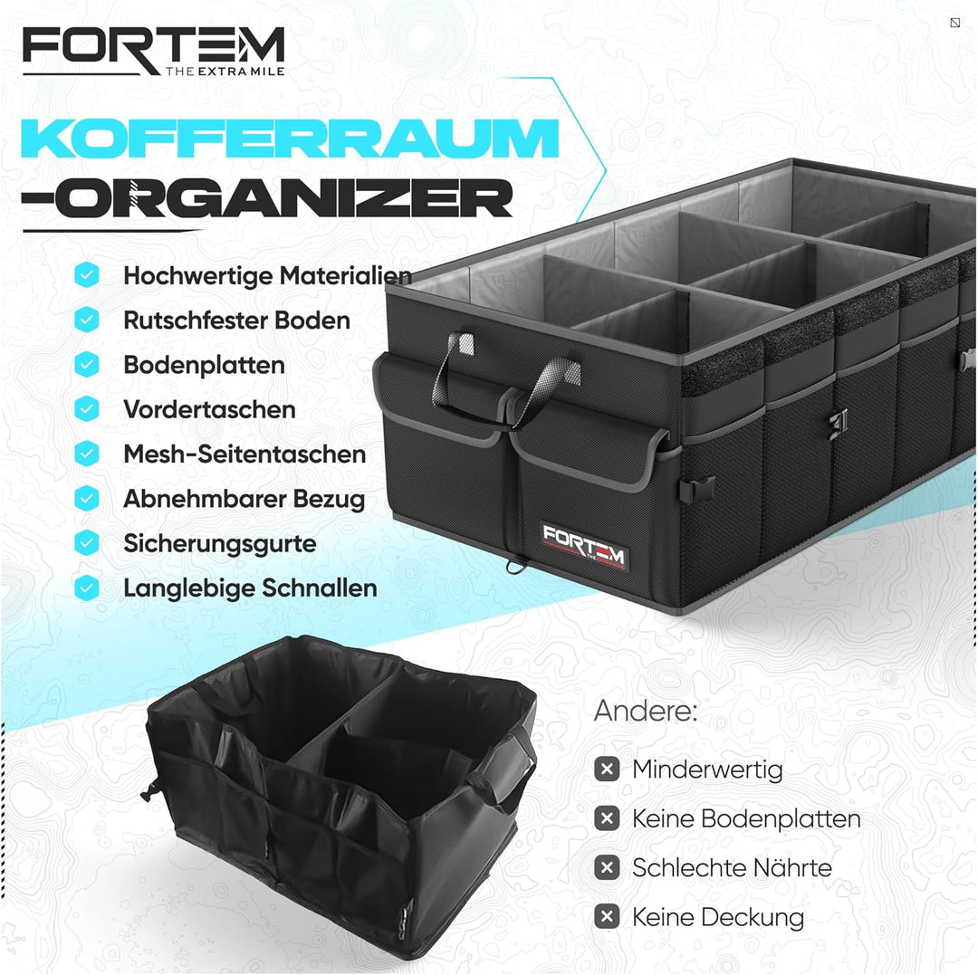 FORTEM Kofferraum Organizer, Kofferraumtasche, Zusammenklappbarer Auto Organizer Kofferraum mit Fäch
