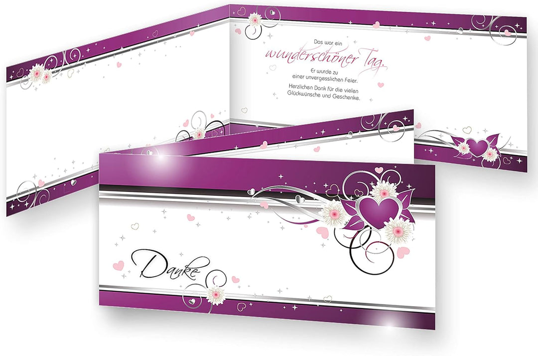 tatmotive Danksagungskarten Hochzeit Herzen (10 Sets) sehr elegante Dankeskarten für Hochzeit, inkl.