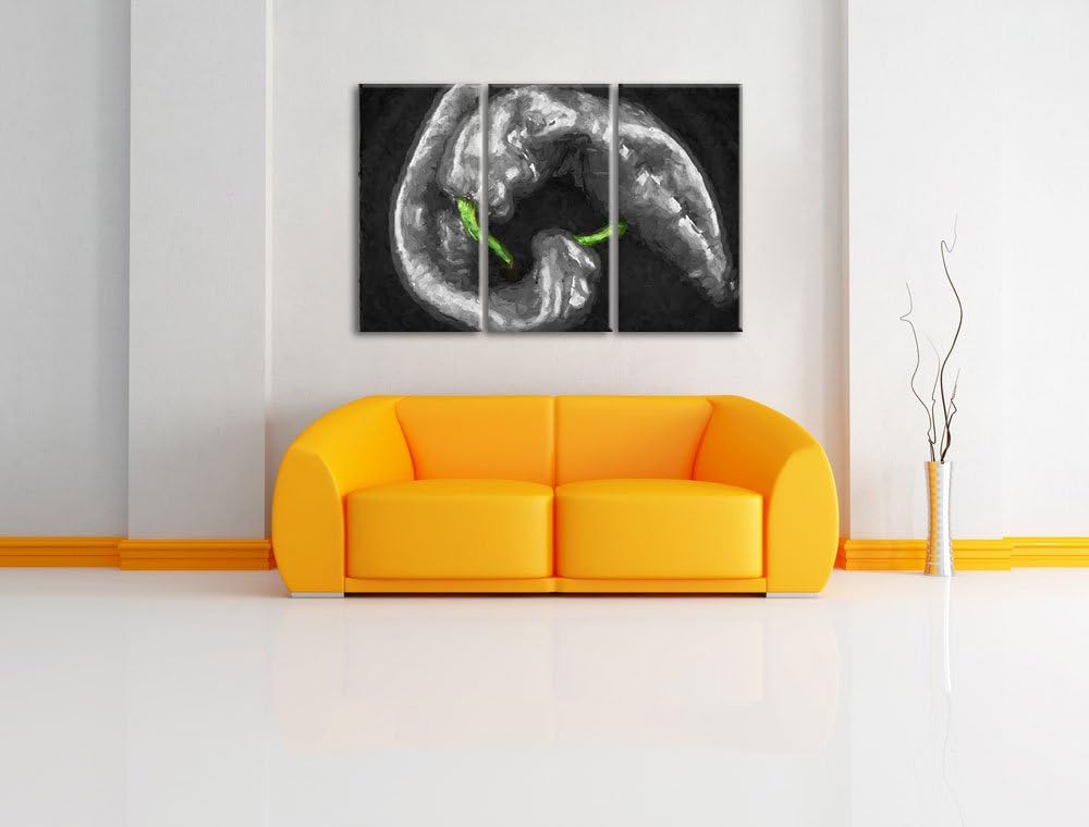 appetitliche scharfe Chilischoten schwarz/weiss Deluxe 3-Teiler Leinwandbild 120x80 Bild auf Leinwan