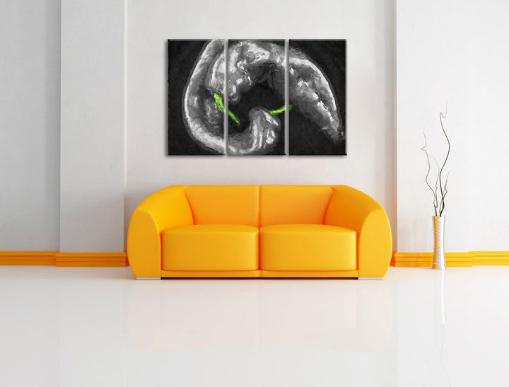 appetitliche scharfe Chilischoten schwarz/weiss Deluxe 3-Teiler Leinwandbild 120x80 Bild auf Leinwan