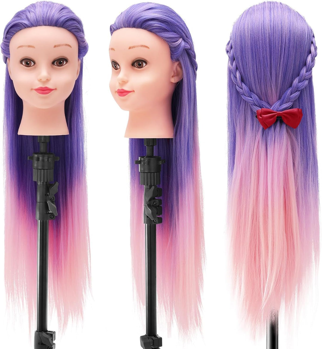 TwoWin 100% Synthetischer Frisierkopf, Übungskopf 29 Zoll /74cm Friseurkopf, Trainingskopf für Frise