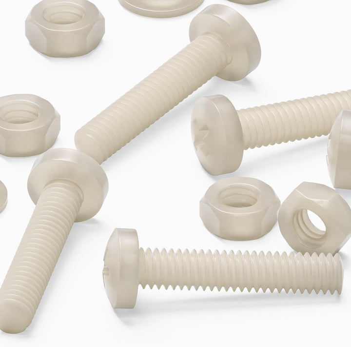 50 x Nylon Flachkopf-, Kreuzkopf-Kunststoff- Maschinenschrauben, M4 x 20mm, Kunststoffschrauben, Mut