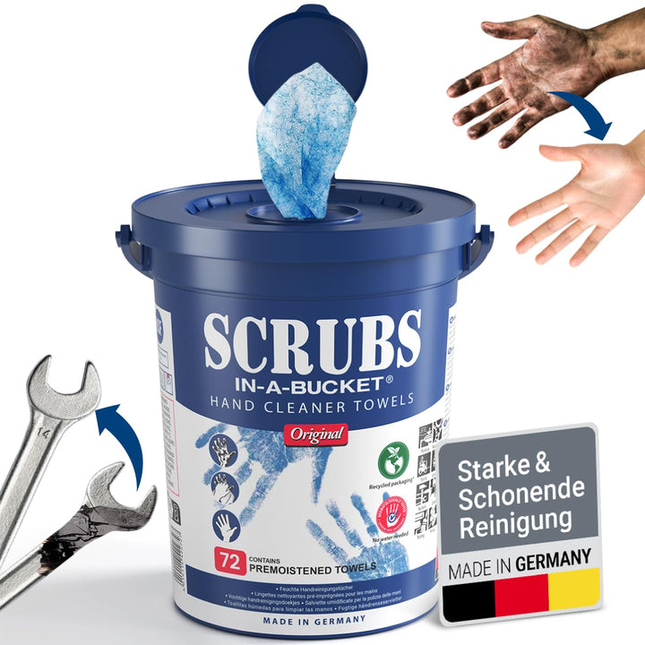 6 Eimer SCRUBS in a Bucket - 72 St. pro Eimer getränkte Handreinigungstücher, inkl. 6 St. DEWEPRO® B