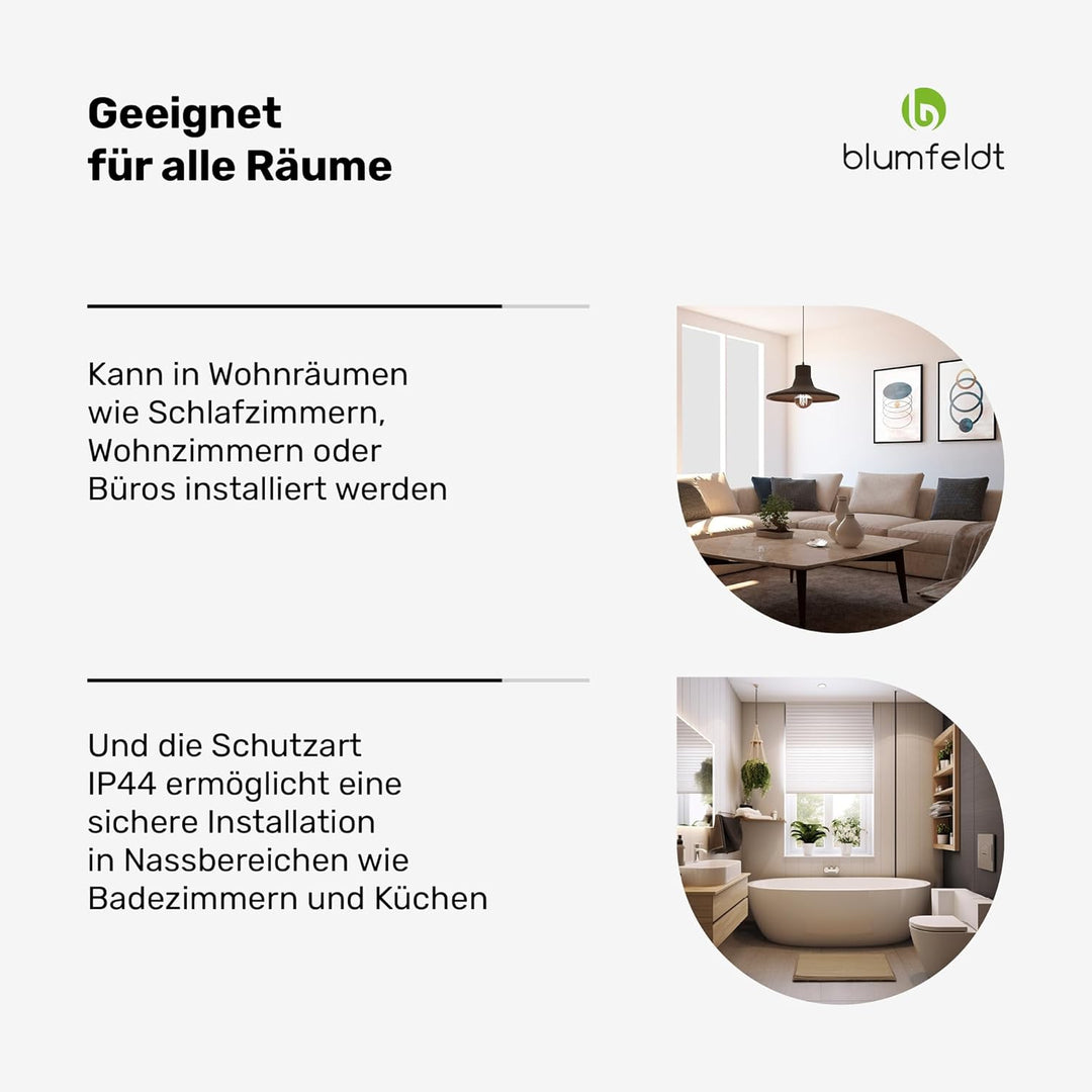 blumfeldt Infrarotheizung 600W – Wandmontage, IP44 Spritzwassergeschützt, 95% Energieeffizienz, Über