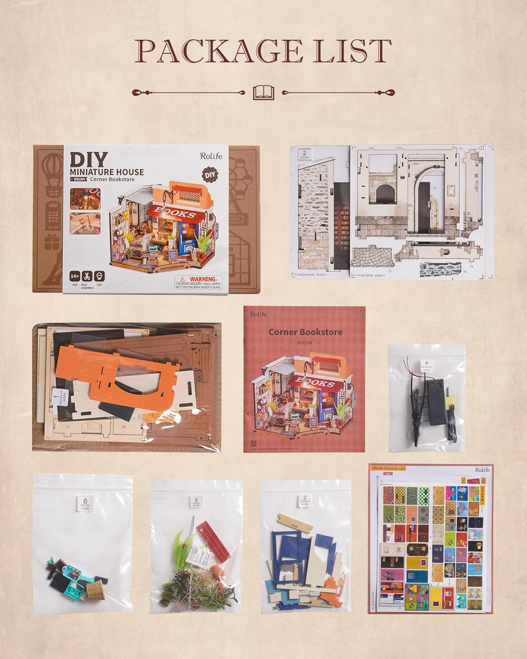 Rolife Puppenhaus Ecke Buchhandlung DIY Miniaturhaus Bausatz Puppenhaus Holzmodellbausatz mit Möbeln
