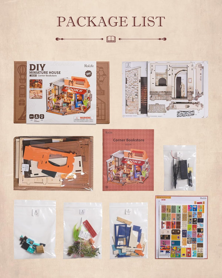 Rolife Puppenhaus Ecke Buchhandlung DIY Miniaturhaus Bausatz Puppenhaus Holzmodellbausatz mit Möbeln