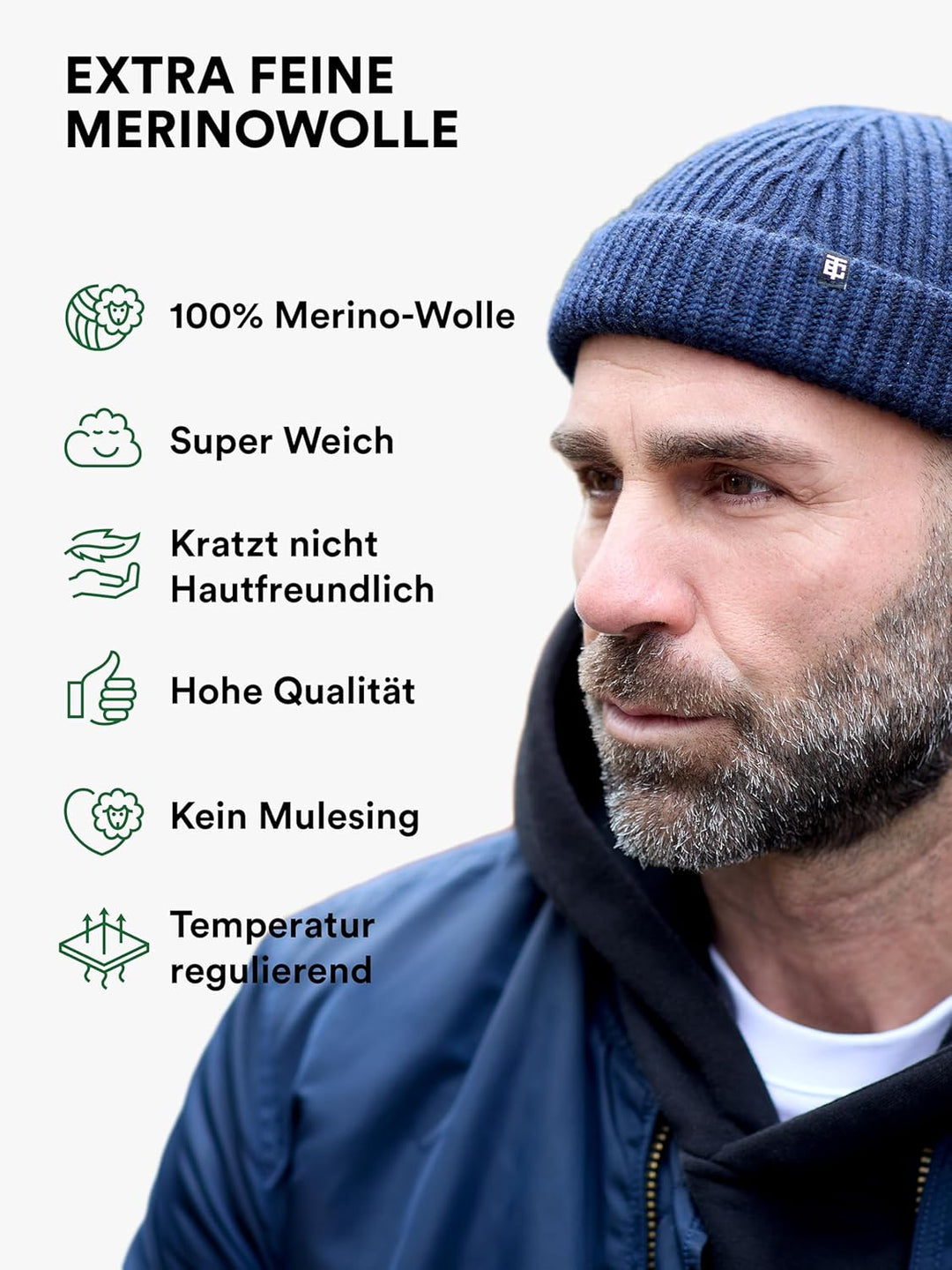 Enter the Complex® Kurze Fisherman Beanie, Docker Mütze, Herren und Damen, Trawler Beanie, 100% Meri