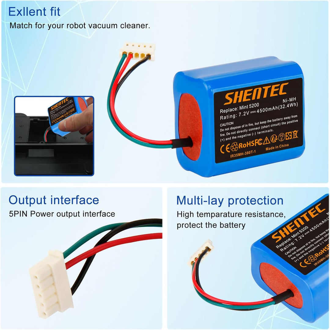 Shentec 7.2V 3500mAh Ni-MH Akku Ersatzakku für iRobot Braava 380 380T 390 390T Mint 5200 5200B 5200C