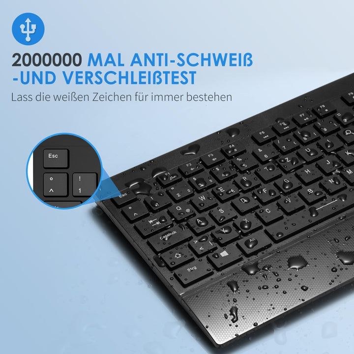 Kabelloses Tastatur-Maus-Set Combo 2,4 GHz Tastatur und kabellose Maus Für PC, Laptop, Ergonomische
