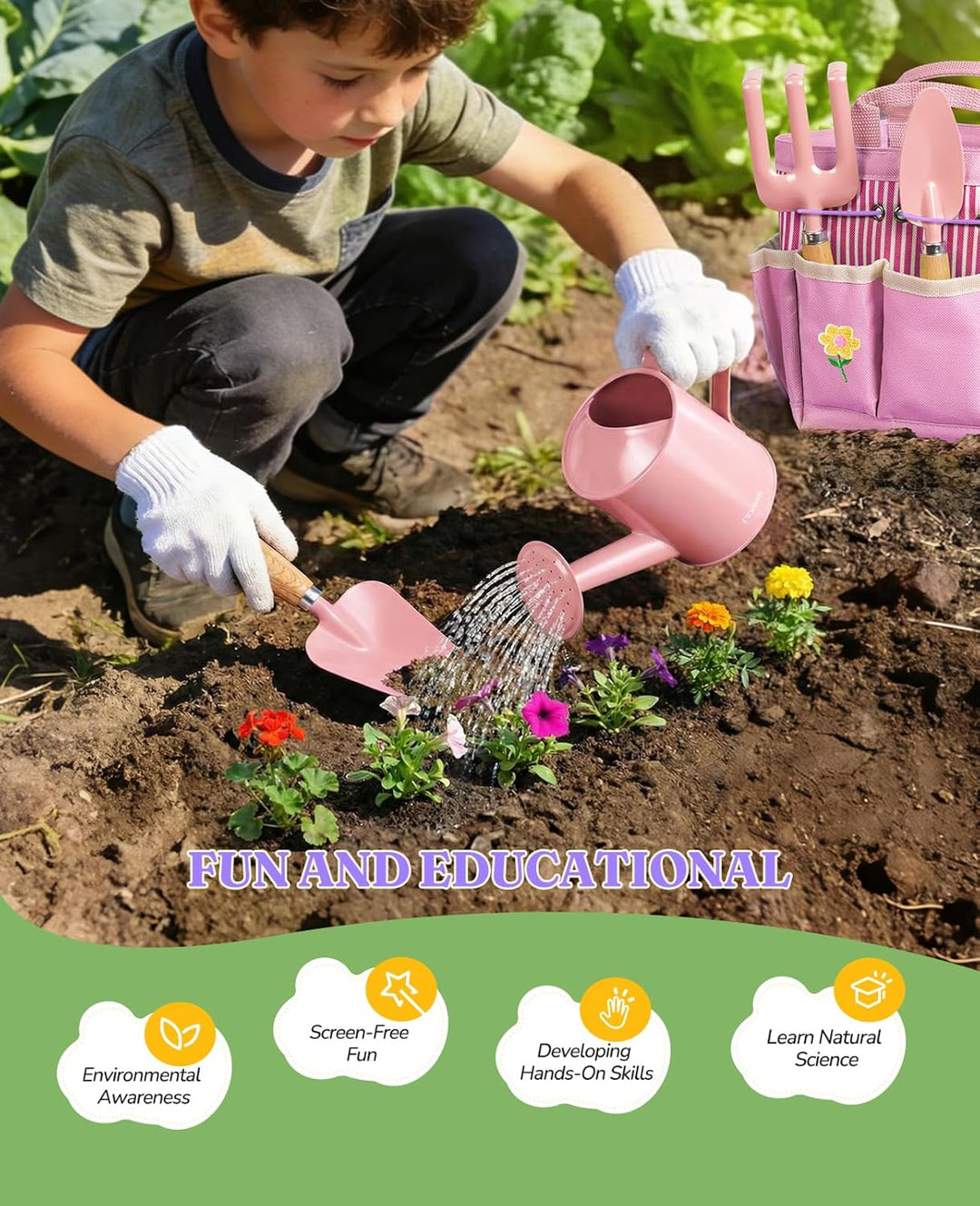 Kinder-Gartenset, kindersicheres und Robustes Werkzeug für Spass im Freien, Kreativität zu fördern (