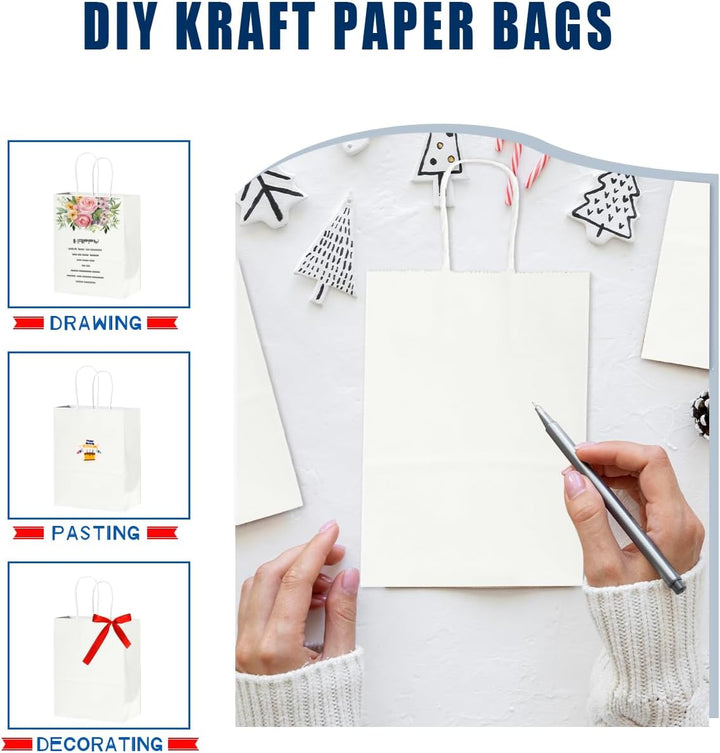 Gcardist 600 Stück Weiss Geschenk Taschen mit Griffen Bulk 8.3"x6"x3.15" Zoll kleine Grösse Kraftpap