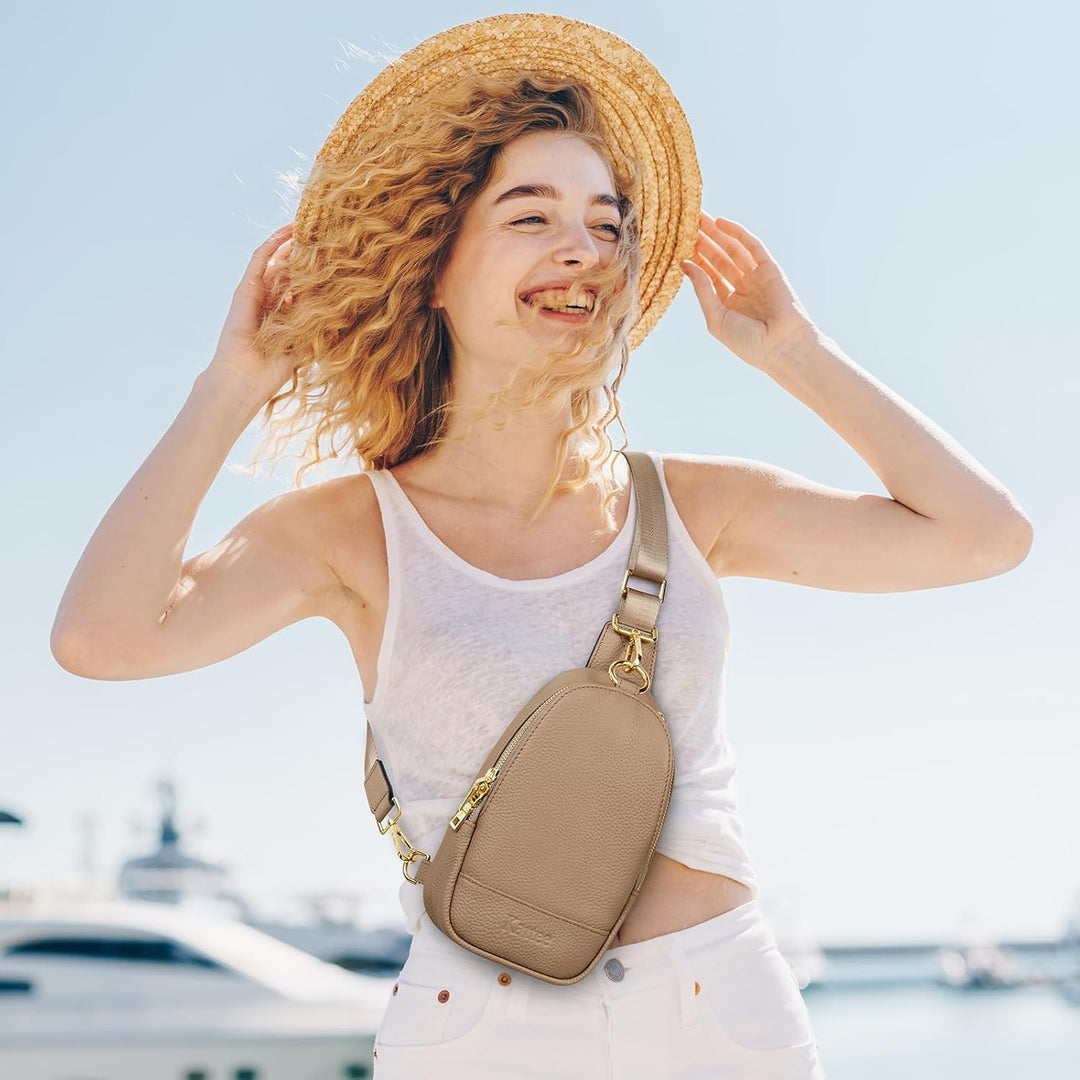 Kattee Damen Brust-Umhängetasche Echtes Leder Sling-Rucksack Kleine Umhängetasche mit RFID-Blockieru