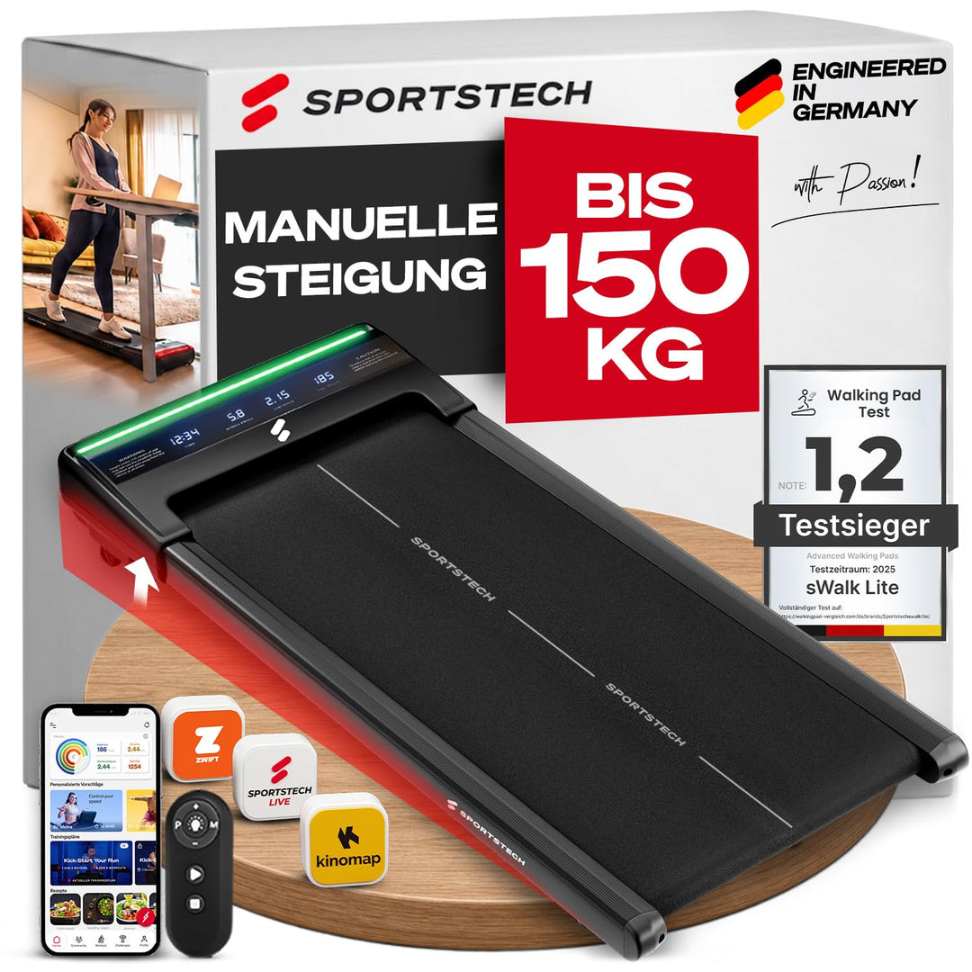 Sportstech sWalk Lite Walking Pad Laufband für Zuhause & Schreibtisch, mit Steigung 6%, bis 6 km/h,