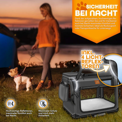 TRESKO® Hundebox faltbar inkl. Leckmatte, Spatel & Reflektoren S 50x34x34cm | Transportbox für Hunde