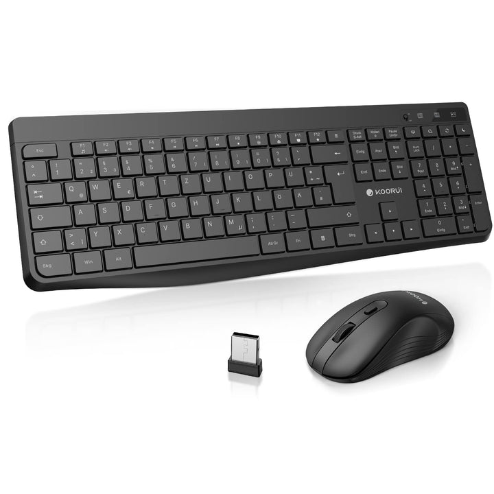 KOORUI Tastatur und Maus Kabellos, Leise Maus Tastatur Set Deutsches Layout QWERTZ mit 12 Funktionst